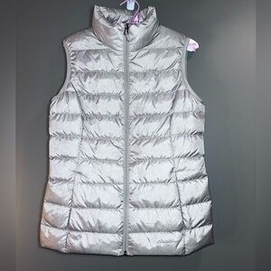 Eddie Bauer Silver Metallic Down Puffer Vest Women’s Small Y2K Winter